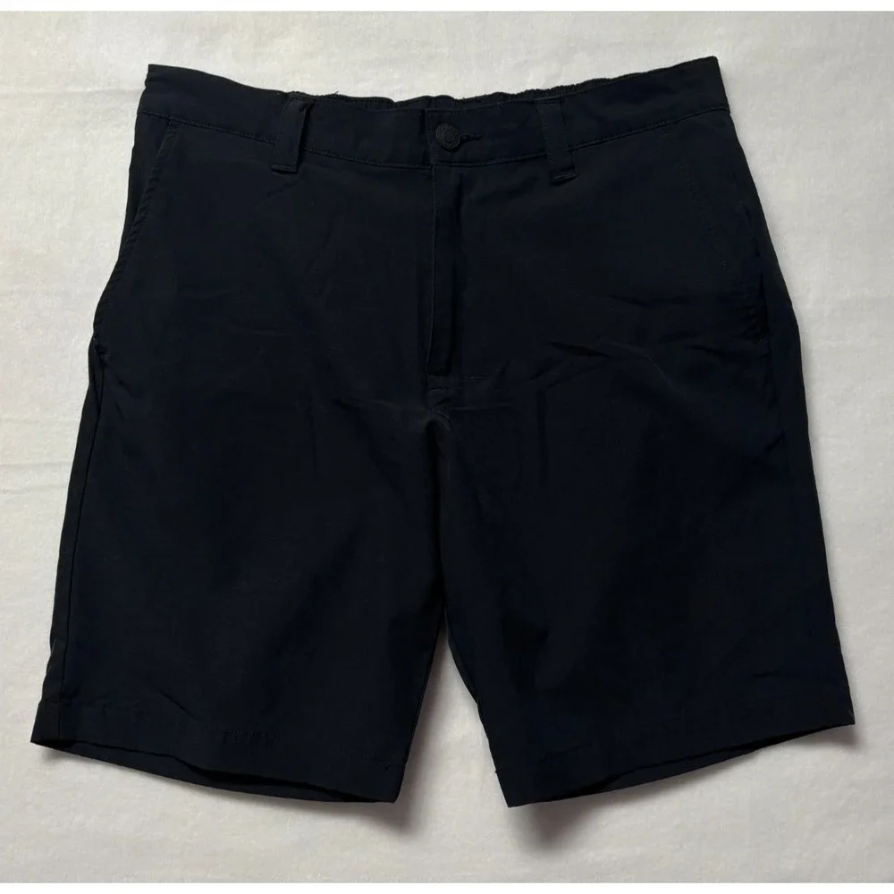 Banana Republic Mens 32 Black Flat Front Tech Shorts Elastic Waist‎